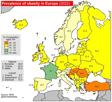 Prevalenza dell'Obesità in Europa (2022)